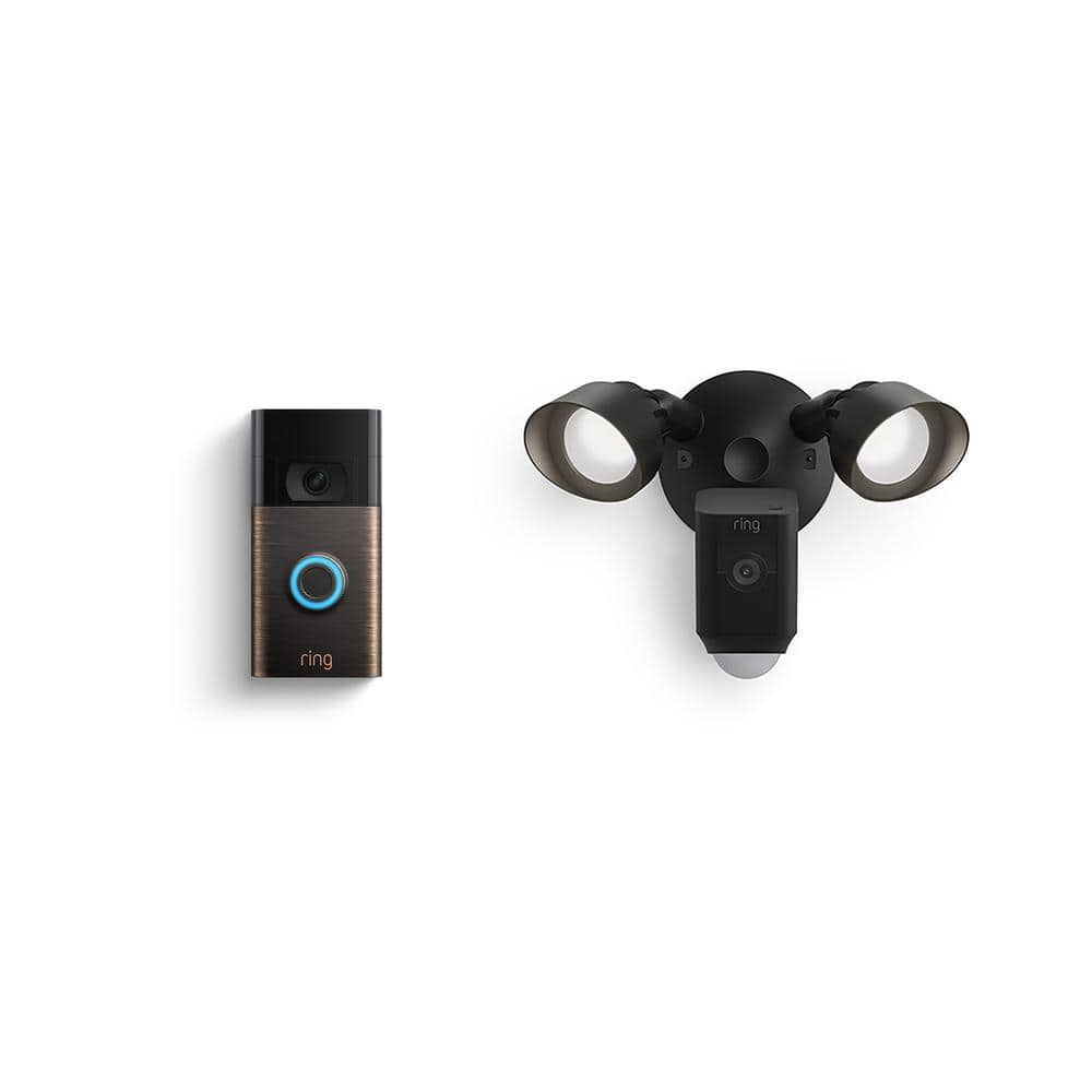 Ring Video Doorbell - Venetian Bronze with Floodlight Cam Plus, Black -  B0CHLT5XV6