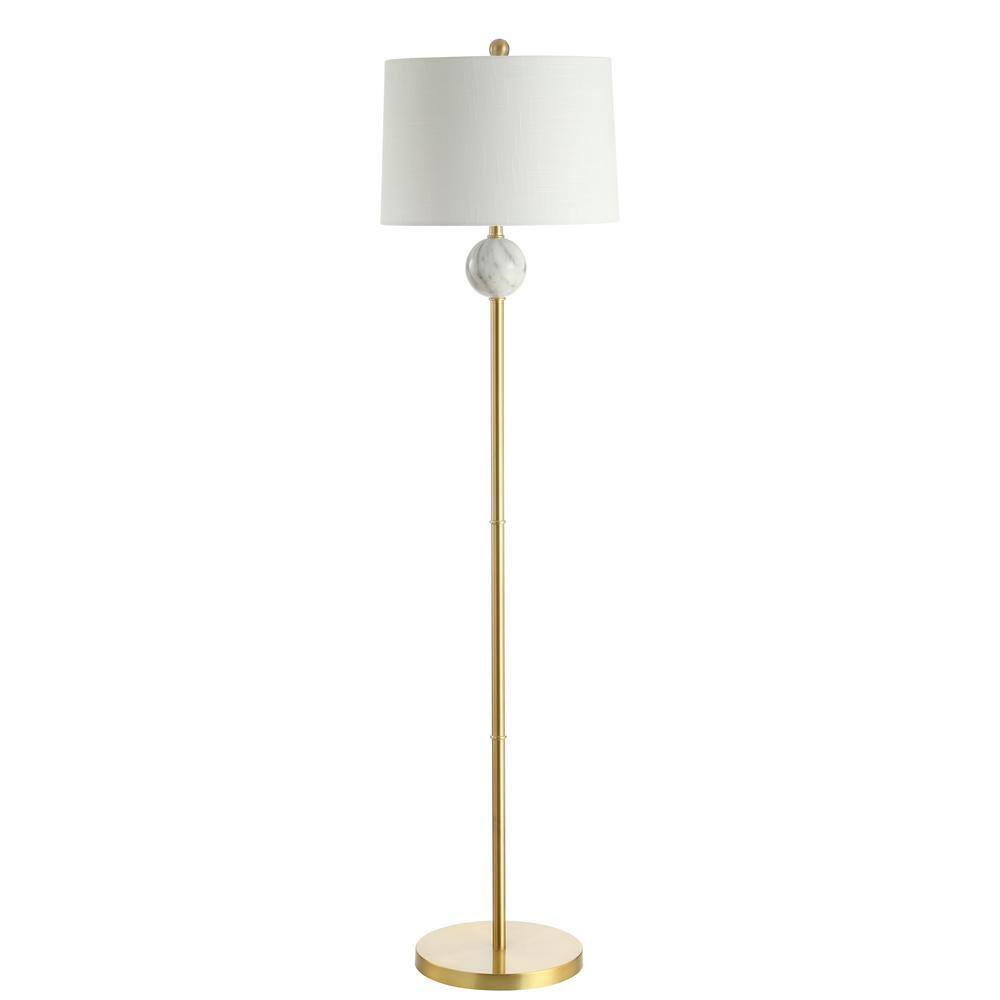 Vaughn Classic 60" Antique Gold Arc Floor Lamp with White Linen Shade