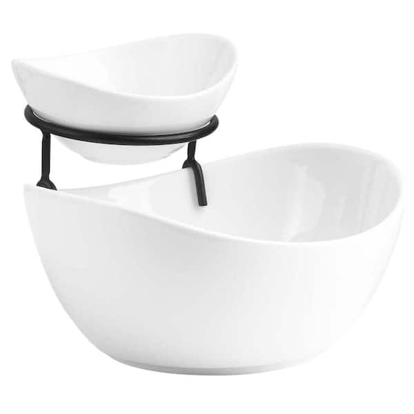 4.84 in White Ceramic Oval Chip and Dip Servers (Set of 1)