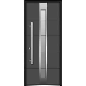 36 in. x 80 in. Right-Hand/Inswing 4 Lites Frosted Glass Gray Finished Steel Prehung Front Door with Handle