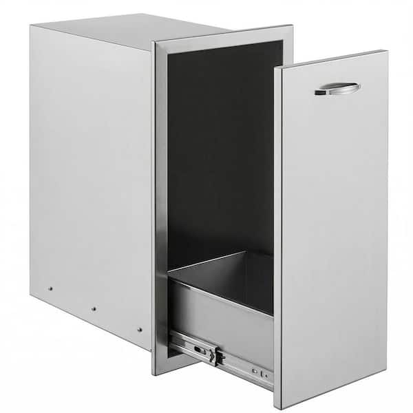 13.6 in.W x 26 in.H x 19.3 in. D. Silver Lower Sliding Rails Stainless Steel Roll Out Trash Bin Access Drawer