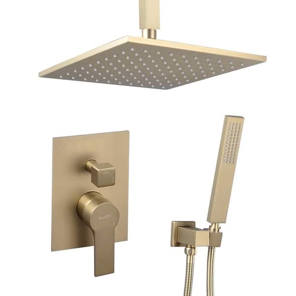 Morandi Grey Richards Single-Handle 1-Spray Square High Pressure Shower Faucet with Trim in Brushed Gold (Valve Included)