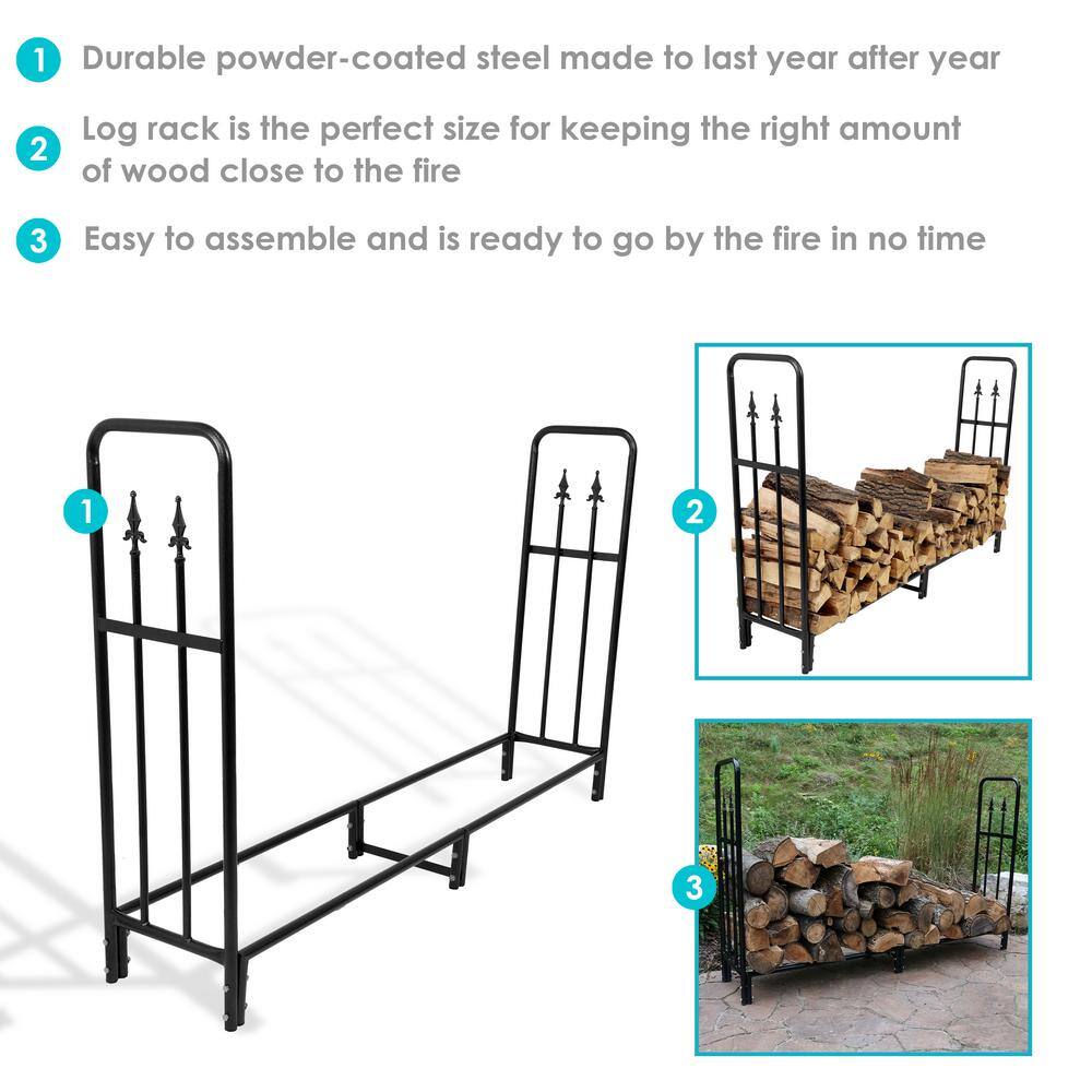 Black Powder-Coated Steel 6-Foot Decorative Firewood Log Rack