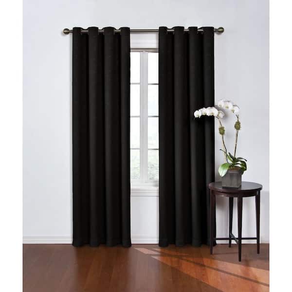 Eclipse Round & Round Black Embossed Geo Pattern Polyester 52 in. W x 63 in. L Blackout Single Grommet Top Curtain Panel