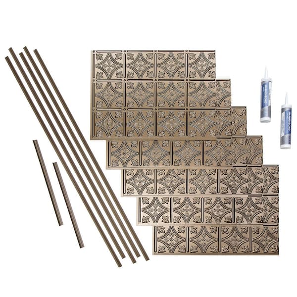 Fasade Traditional 1 18 in. x 24 in. Argent Bronze Vinyl Decorative Wall Tile Backsplash 15 sq. ft. Kit