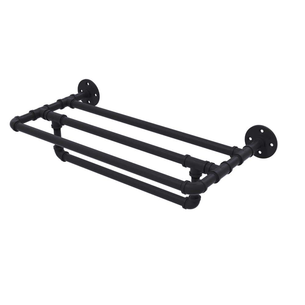 Matte Black Industrial Iron Wall Mounted Towel Shelf with Bar