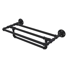 Pipeline Collection 18 in. Wall Mounted Towel Shelf with Towel Bar in Matte Black
