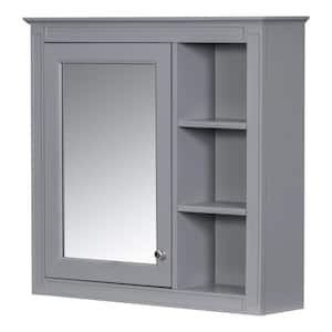 30 in. W x 28 in. H Rectangular MDF Medicine Cabinet with Mirror in Gray, Wall Mounted Bathroom Storage Cabinet