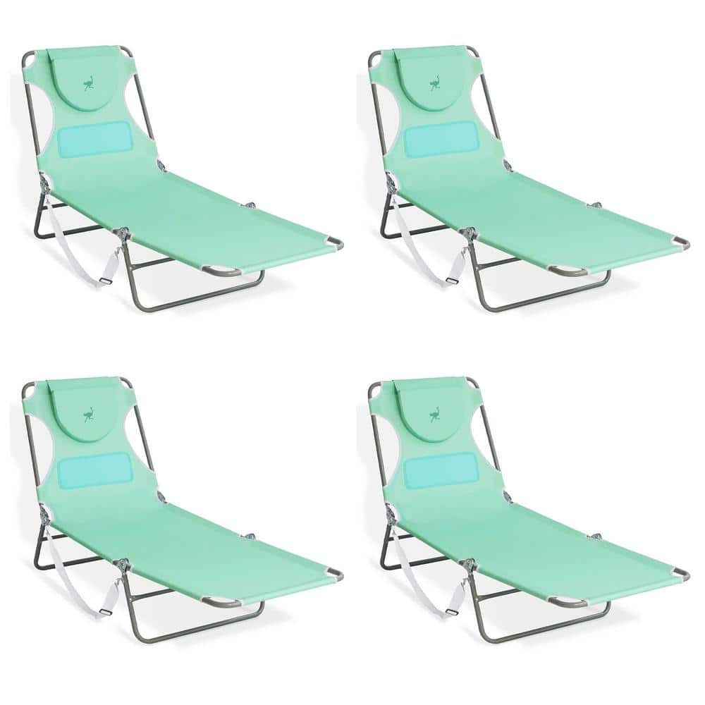 Ostrich Chaise Lounge Aluminum Folding Sunbathing Poolside Beach Chair, Tea
