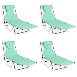 Ostrich Chaise Lounge Aluminum Folding Sunbathing Poolside Beach Chair, Teal (4-Pack)