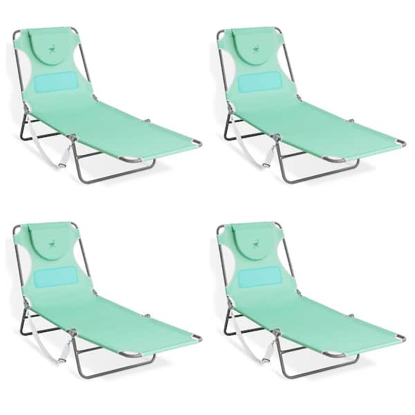 Unbranded Ostrich Chaise Lounge Aluminum Folding Sunbathing Poolside Beach Chair, Teal (4-Pack)