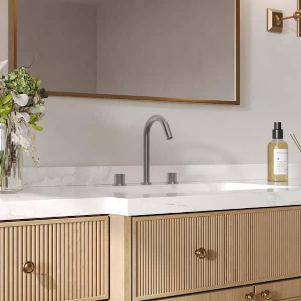 SerenityStream High Arc 8 in. Widespread Double Handle Bathroom Faucet in Brushed Nickel Drain Included