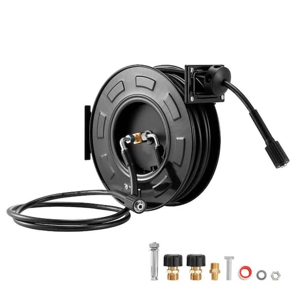 Pressure Washer Hose Reel, 60 ft. x 1/4 in. Retractable Steel Reel, 4000 PSI Max, Auto-Rewind, Wall/Floor Mount