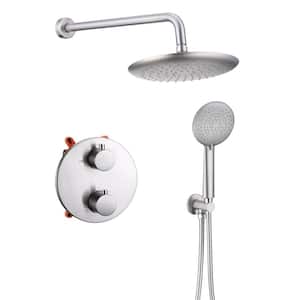 Single Handle 3-Spray Thermostatic Rain Shower Faucet 1.8 GPM with Anti Scald in Brushed Nickel