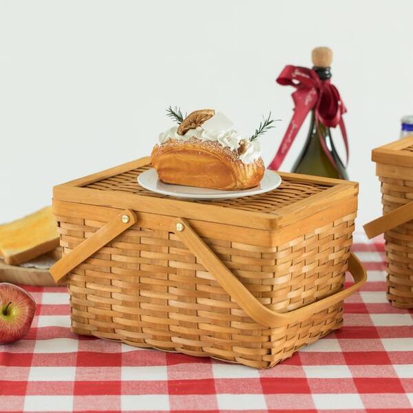 Vintiquewise Woodchip Picnic Storage Basket with Cover and Movable