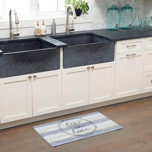 Cozy Living Home Sweet Home Modern Farmhouse Grey 17.5 in. x 55 in. Anti Fatigue Kitchen Mat