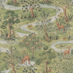 Bramble Forest Green Toile Peel and Stick 8 in. x 10 in. Wallpaper Sample