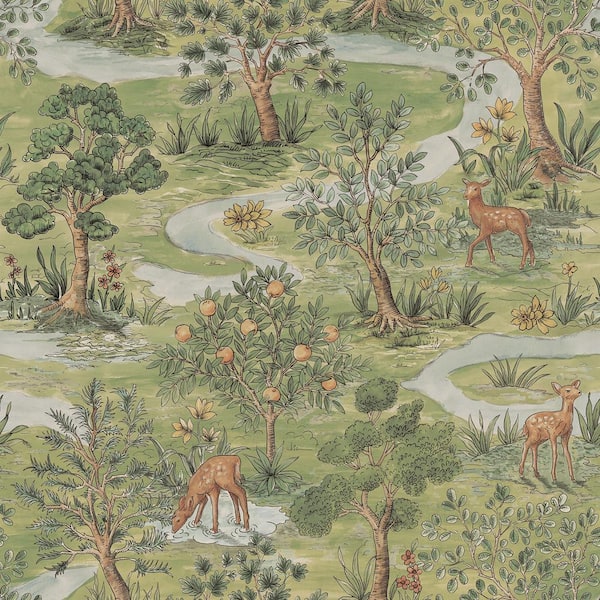 CHRIS LOVES JULIA Bramble Forest Green Toile Peel and Stick 8 in. x 10 in. Wallpaper Sample
