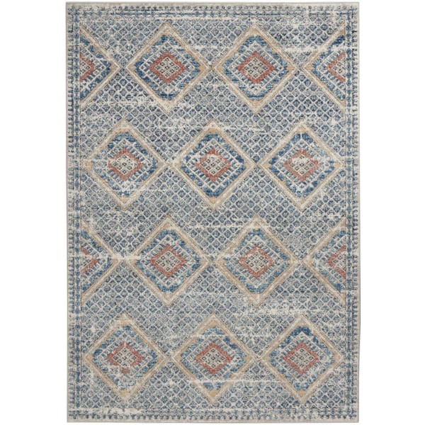 Nourison Concerto Blue/Ivory 5 ft. x 7 ft. Border Contemporary Area Rug