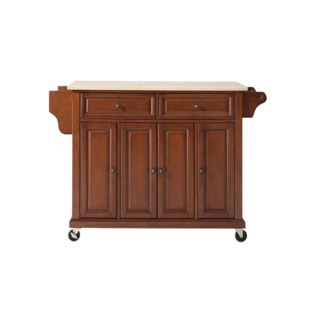 Cherry Granite Top Kitchen Cart with Spice Rack and Storage