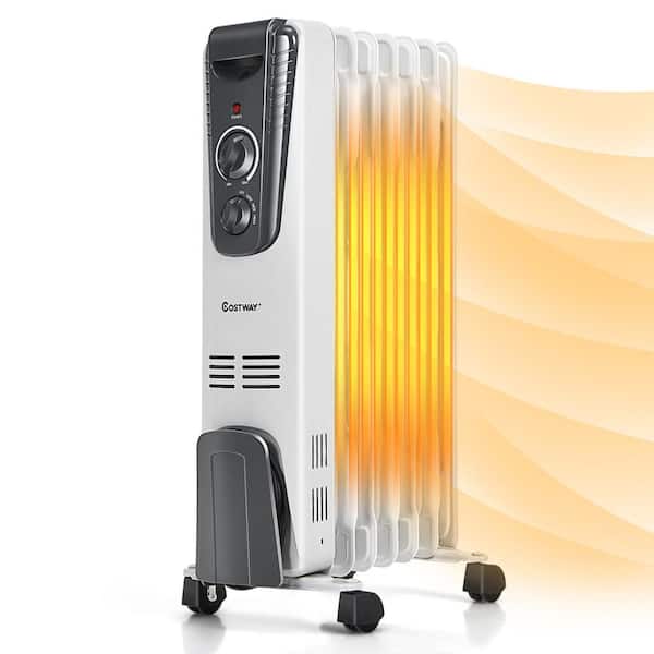 Costway 1500-Watt Gray Electric Oil Filled Radiator Space Heater 5.7 Fin Thermostat Room Radiant