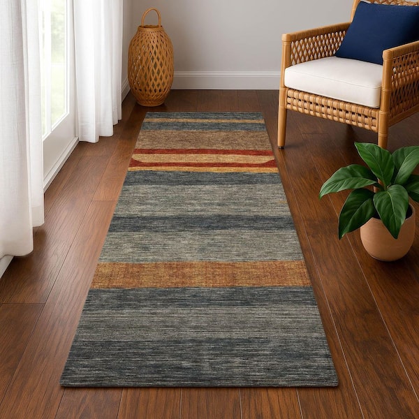 Mayfield Premium Machine Washable Abstract AMF1736 Blue 2 ft. 3 in. x 7 ft. 6 in. Runner Rug