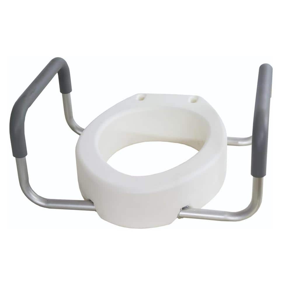 14 in. x 19.5 in. Elongated Padded Aluminum Arms Elevated Toilet Seat in Wh
