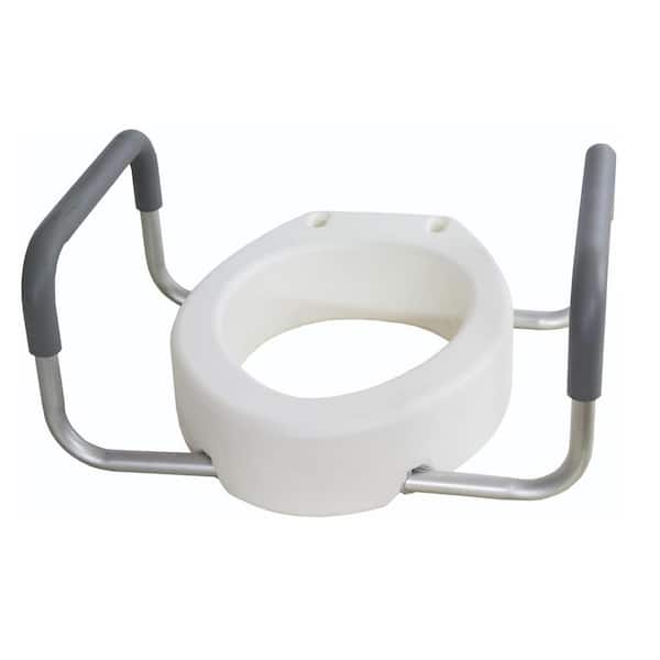 Adrinfly 14 in. x 19.5 in. Elongated Padded Aluminum Arms Elevated Toilet Seat in White