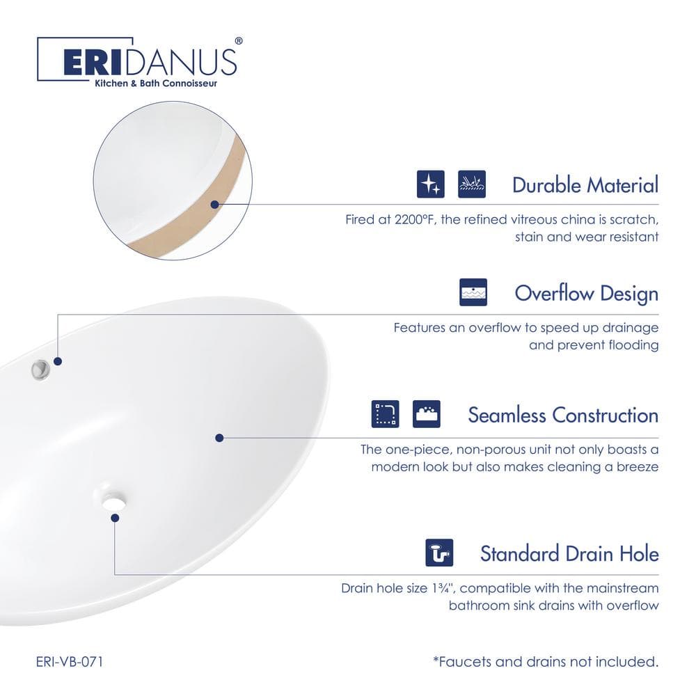 Eclisse 23" x 15" White Ceramic Oval Vessel Sink