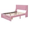 Qualler Pink Wood Frame Full Size Platform Bed with Velvet Upholstered and a Big Drawer FSUPLK241H