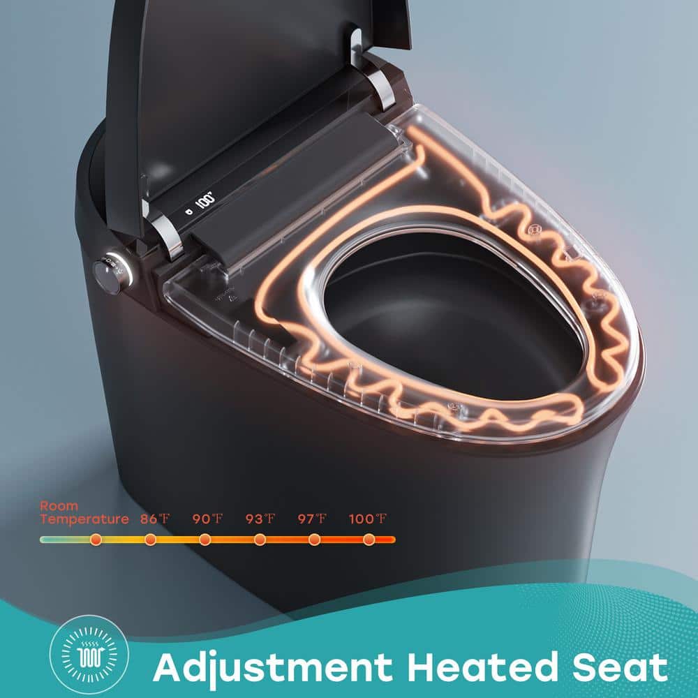 Black Vitreous China Smart Toilet with Dual Flush and Bidet