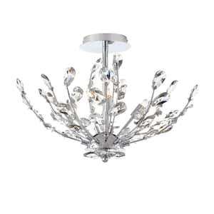 Hetcherson 20 in. 4-Light Chrome Semi Flush Mount with Crystal Glass Branches