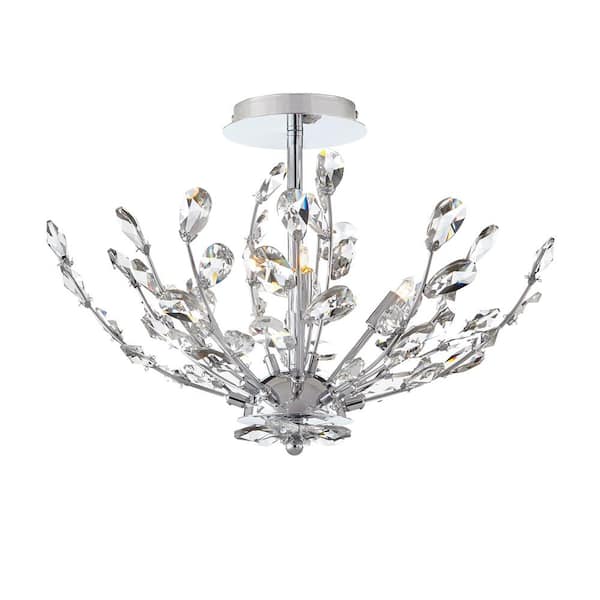 Home Decorators Collection Hetcherson 20 in. 4-Light Chrome Semi Flush Mount with Crystal Glass Branches