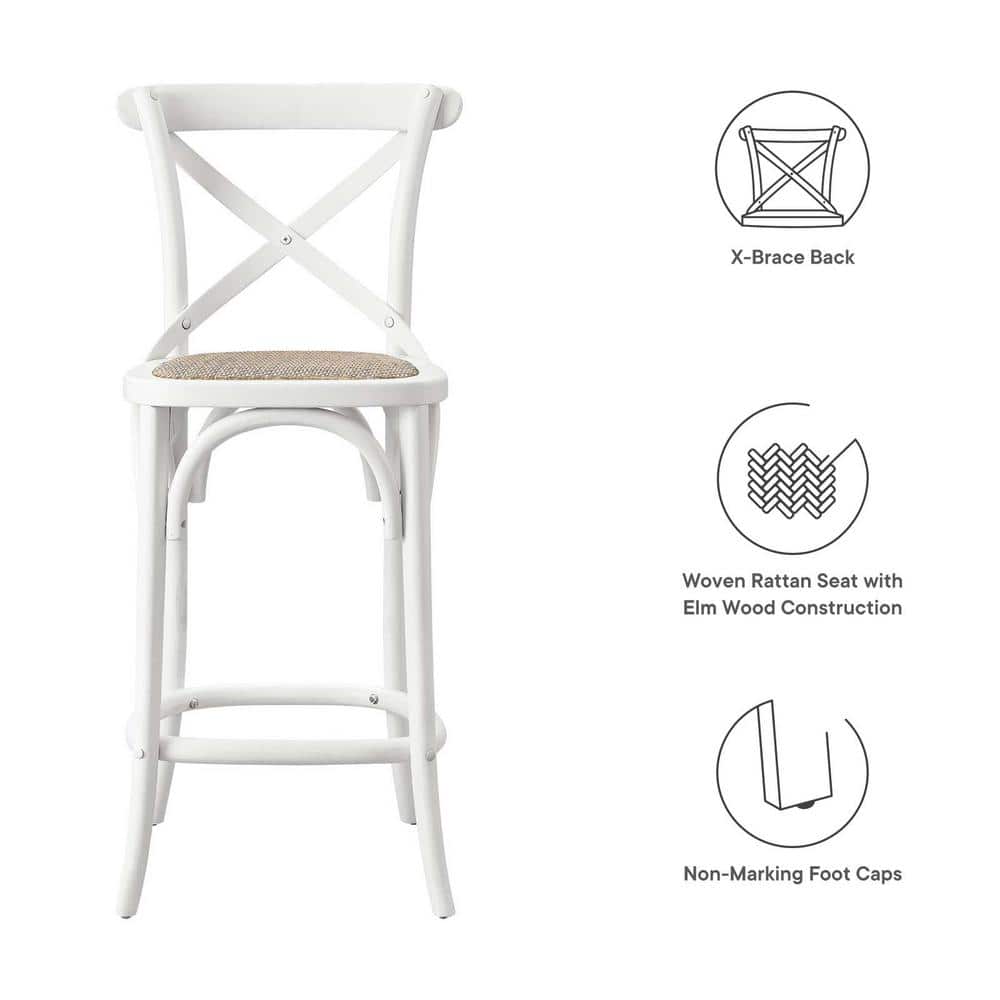 Modern Farmhouse Elm and Rattan White Counter Stool