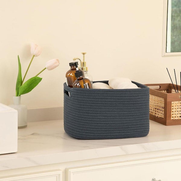 Blue 13 in. x 7.8 in. Cotton Woven Storage Bins Decorative Basket