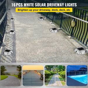 Solar Dock Lights 16-Pack Outdoor Waterproof Wireless 6 LEDs Solar Driveway Lights with Screw for Path Garden, White