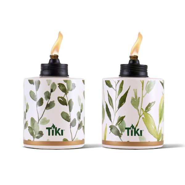 TIKI 5.44 in. Table Torch Greenery Glass Green and White