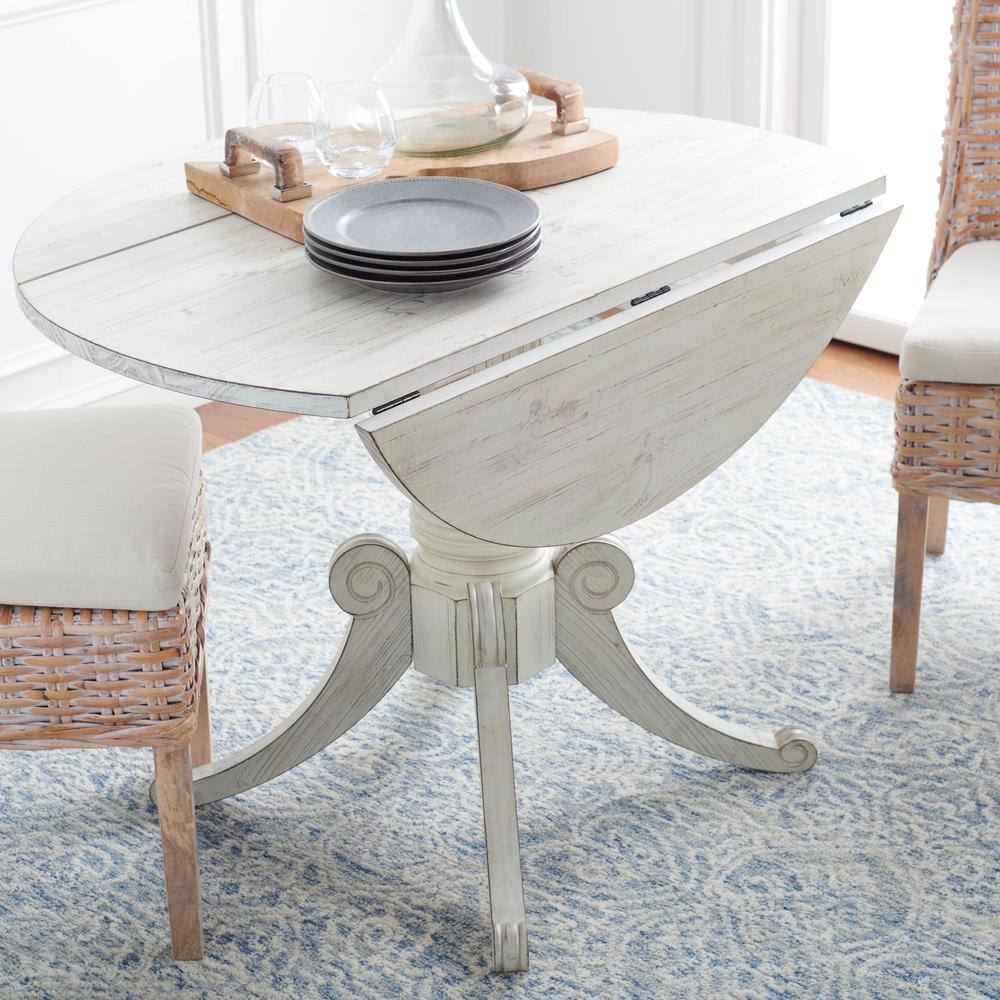 Round White Reclaimed Wood Extendable Dining Table