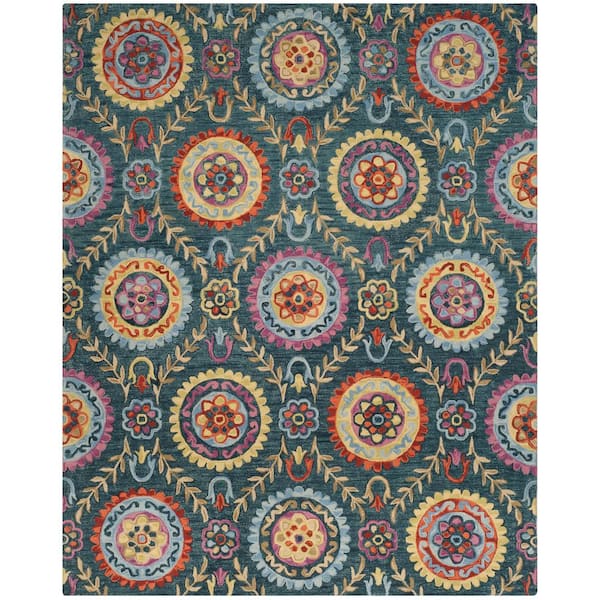 Suzani 9 ft. x 12 ft. Blue/Multi Floral Trellis Area Rug