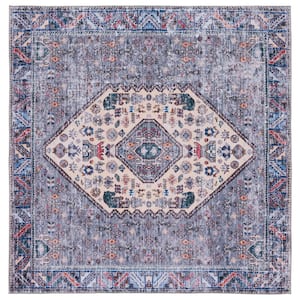 Tucson Beige/Gray 6 ft. x 6 ft. Machine Washable Border Floral Medallion Square Area Rug