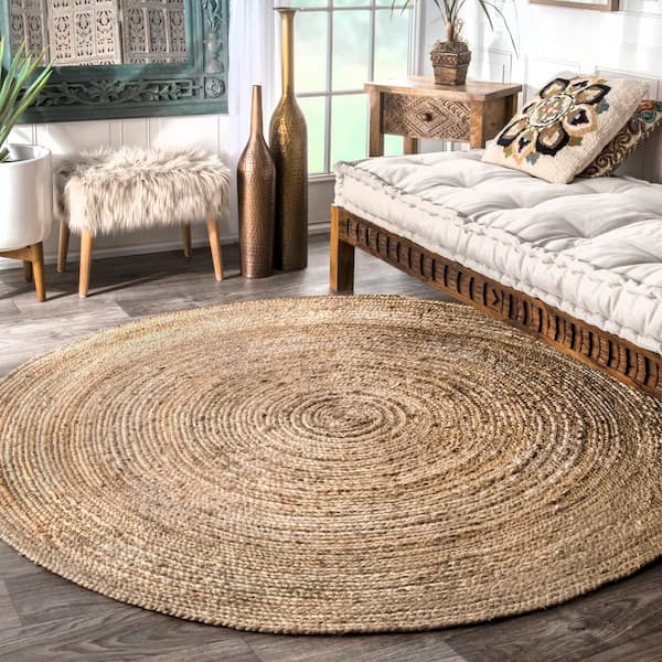 Rigo Chunky Loop Natural Jute Tan 8 ft. x 10 ft. Farmhouse Oval Rug
