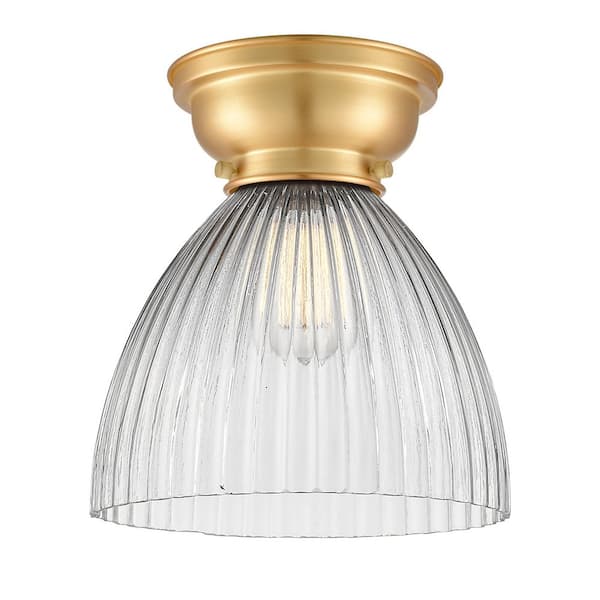 Seneca Falls 9.5 in. 1-Light Satin Gold Traditional Flush Mount with Clear Glass Shade