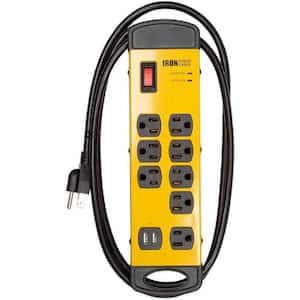 8-Outlet Heavy-Duty Surge Protector Power Strip w/2 USB Charging Ports - Metal Surge Suppressor w/6 ft. Extension Cord