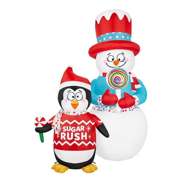 6 ft Animated LED Shivering Snowman and Penguin