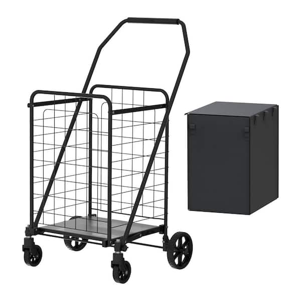 Avex 200 lb. Capacity Hand Truck Foldable Shopping Cart with Double Basket and 360° Rolling Swivel Wheels