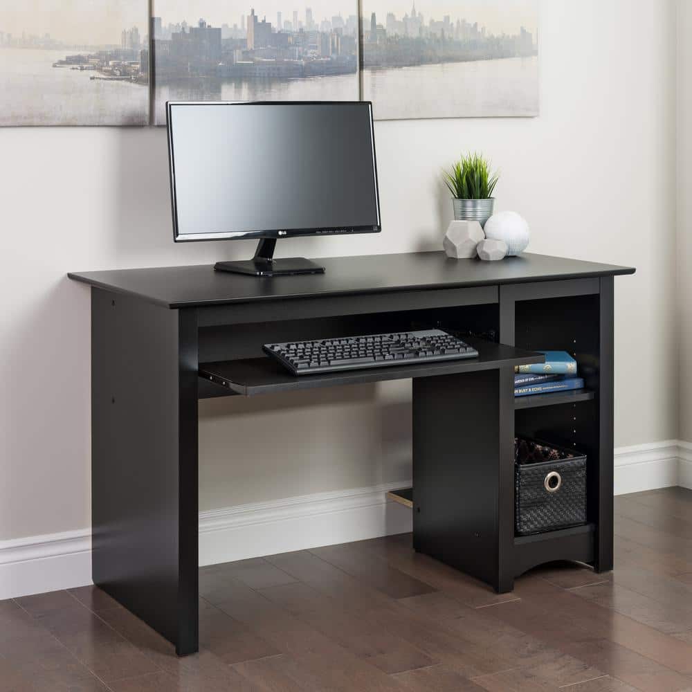 Sleek Black Wall-Mounted Computer Desk with Drawer and Keyboard Tray