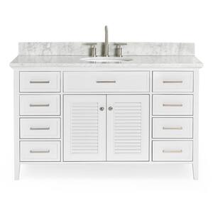 Kensington 55 in. W x 22 in. D x 35.25 in. H Freestanding Bath Single Sink Vanity in White with White Marble Top