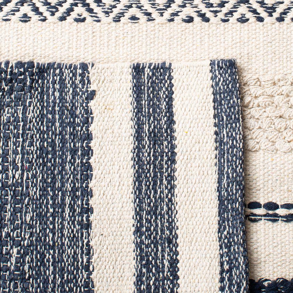 Ivory and Multi-Color Striped Kilim 7' Square Wool & Cotton Rug