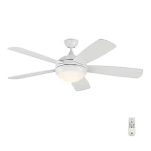 Discus Smart 52 in. Modern Integrated LED Indoor Matte White Ceiling Fan with White Blades, Light Kit and Remote Control