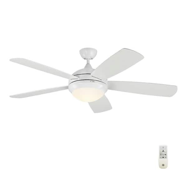 Generation Lighting Discus Smart 52 in. Modern Integrated LED Indoor Matte White Ceiling Fan with White Blades, Light Kit and Remote Control
